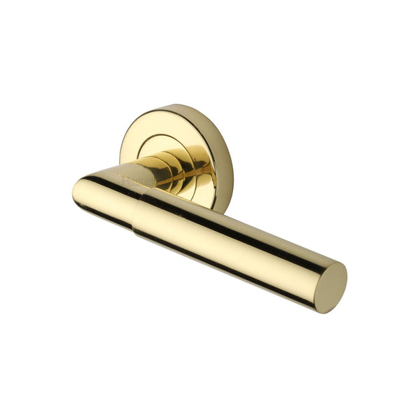 Bauhaus Mitre Door Handle on Round Rose by M Marcus - Heritage Brass