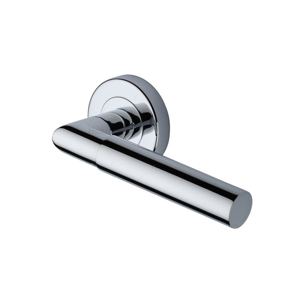 Bauhaus Mitre Door Handle on Round Rose by M Marcus - Heritage Brass