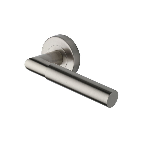 Bauhaus Mitre Door Handle on Round Rose by M Marcus - Heritage Brass