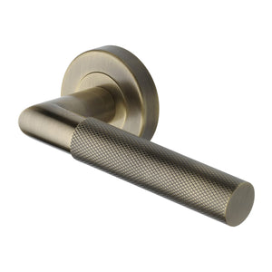 M Marcus - Heritage Brass, Bauhaus Mitre Knurled Door Handle on Round Rose, Door Handles, Door Handles on Round Rose