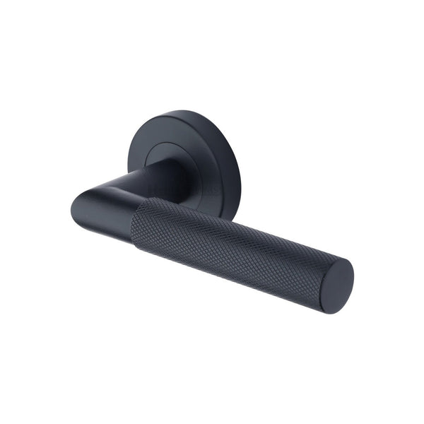Bauhaus Mitre Knurled Door Handle on Round Rose by M Marcus - Heritage Brass