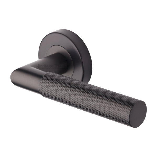 M Marcus - Heritage Brass, Bauhaus Mitre Knurled Door Handle on Round Rose, Door Handles, Door Handles on Round Rose