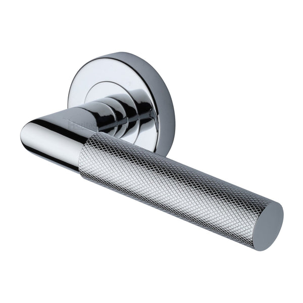 M Marcus - Heritage Brass, Bauhaus Mitre Knurled Door Handle on Round Rose, Door Handles, Door Handles on Round Rose