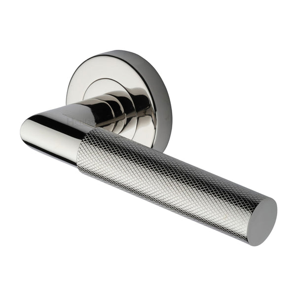 M Marcus - Heritage Brass, Bauhaus Mitre Knurled Door Handle on Round Rose, Door Handles, Door Handles on Round Rose