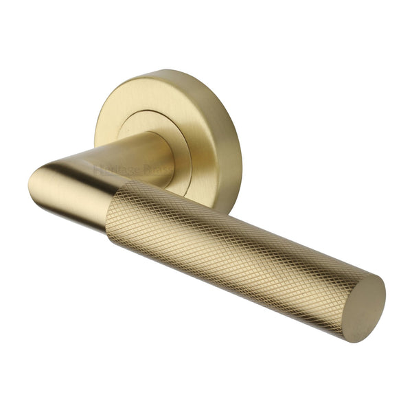 M Marcus - Heritage Brass, Bauhaus Mitre Knurled Door Handle on Round Rose, Door Handles, Door Handles on Round Rose