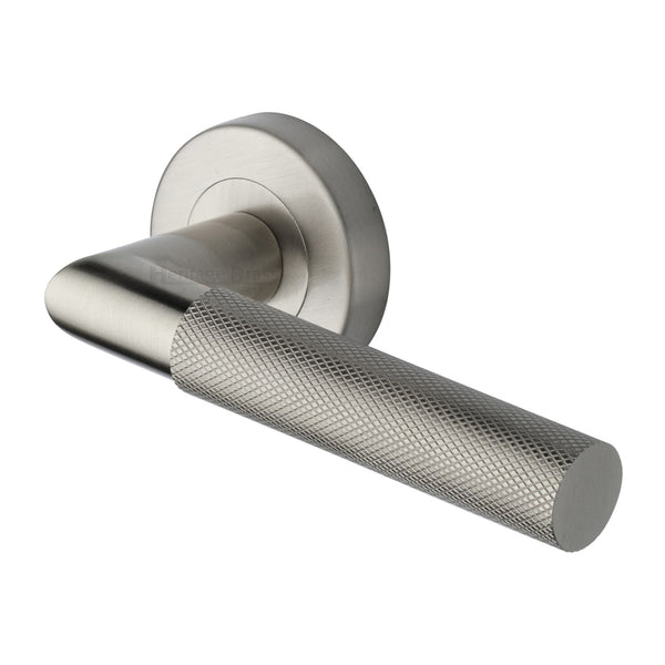 M Marcus - Heritage Brass, Bauhaus Mitre Knurled Door Handle on Round Rose, Door Handles, Door Handles on Round Rose