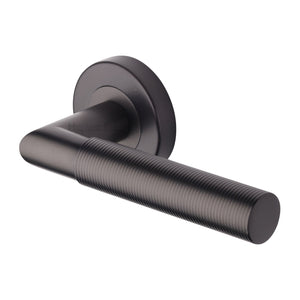 M Marcus - Heritage Brass, Bauhaus Mitre Reeded Door Handle on Round Rose, Door Handles, Door Handles on Round Rose