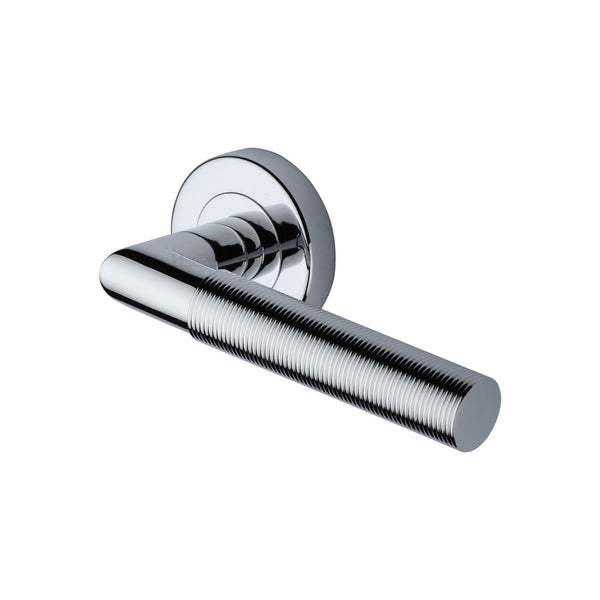 Bauhaus Mitre Reeded Door Handle on Round Rose by M Marcus - Heritage Brass