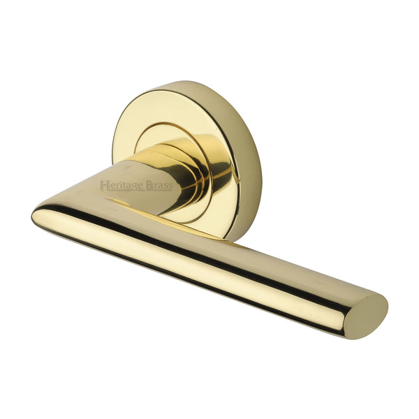Admiralty Door Handle on Round Rose by M Marcus - Heritage Brass