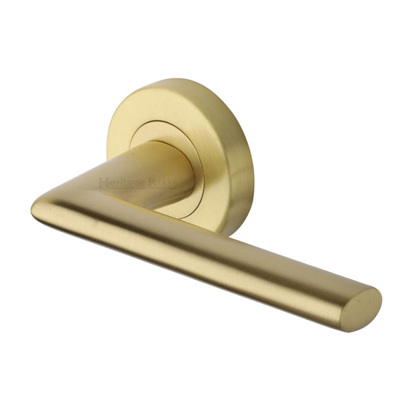 Admiralty Door Handle on Round Rose by M Marcus - Heritage Brass