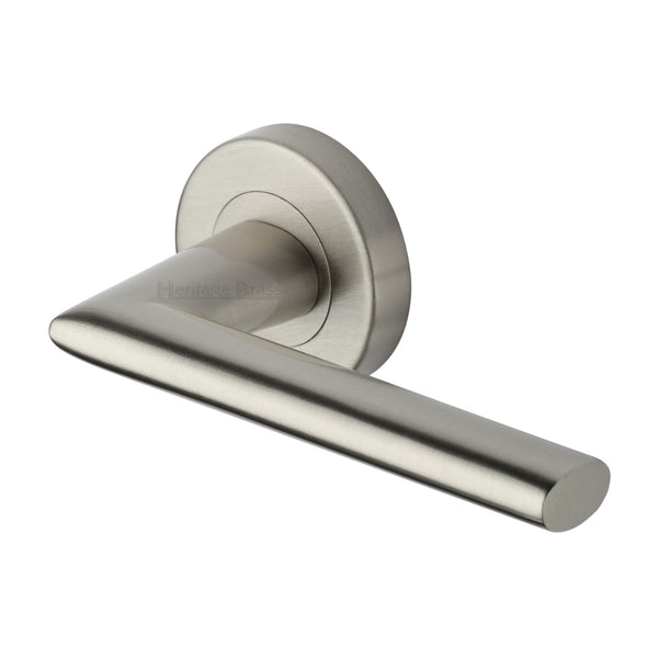 Admiralty Door Handle on Round Rose by M Marcus - Heritage Brass