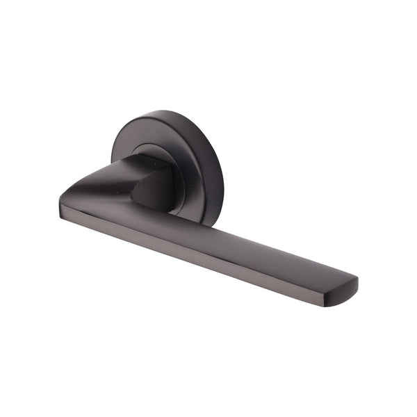 Metro Angled Door Handle on Round Rose by M Marcus - Heritage Brass