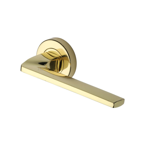 Metro Angled Door Handle on Round Rose by M Marcus - Heritage Brass