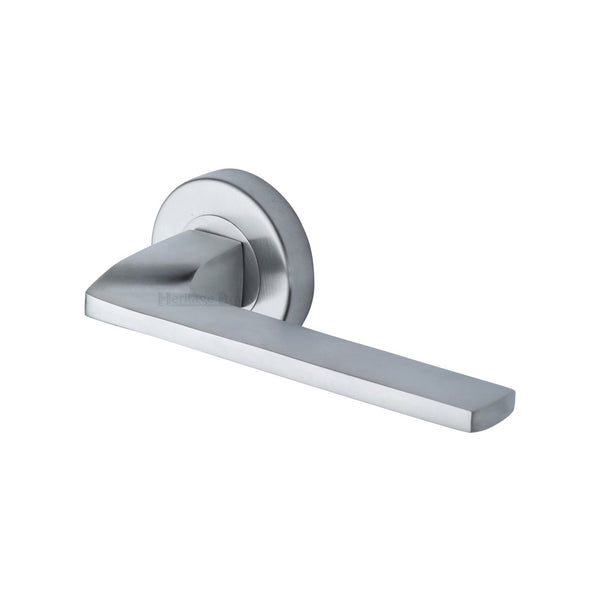 Metro Angled Door Handle on Round Rose by M Marcus - Heritage Brass