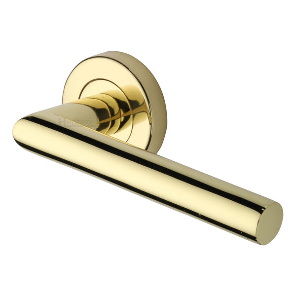 Athena Door Handle on Round Rose by M Marcus - Heritage Brass