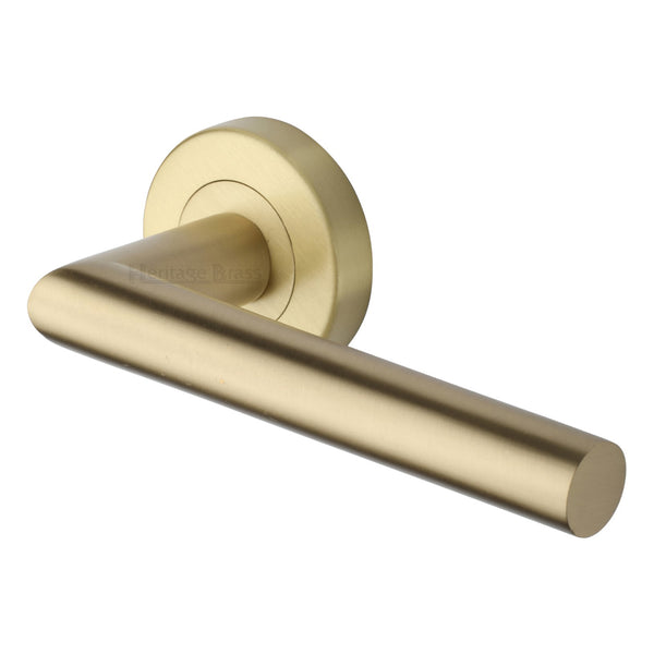 Athena Door Handle on Round Rose by M Marcus - Heritage Brass
