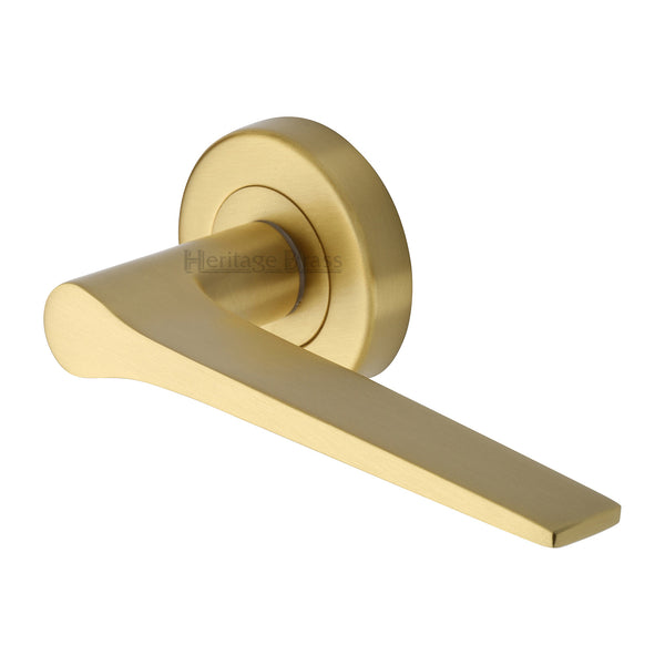 Gio Door Handle on Round Rose by M Marcus - Heritage Brass