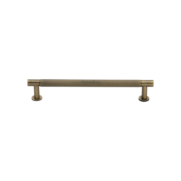 Partial Knurled Cabinet Pull Handle with Rose by M Marcus - Heritage Brass