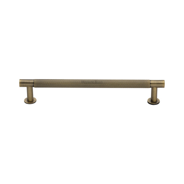 Partial Knurled Cabinet Pull Handle with Rose by M Marcus - Heritage Brass
