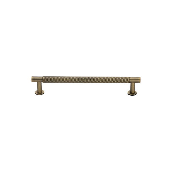 Partial Knurled Cabinet Pull Handle with Rose by M Marcus - Heritage Brass