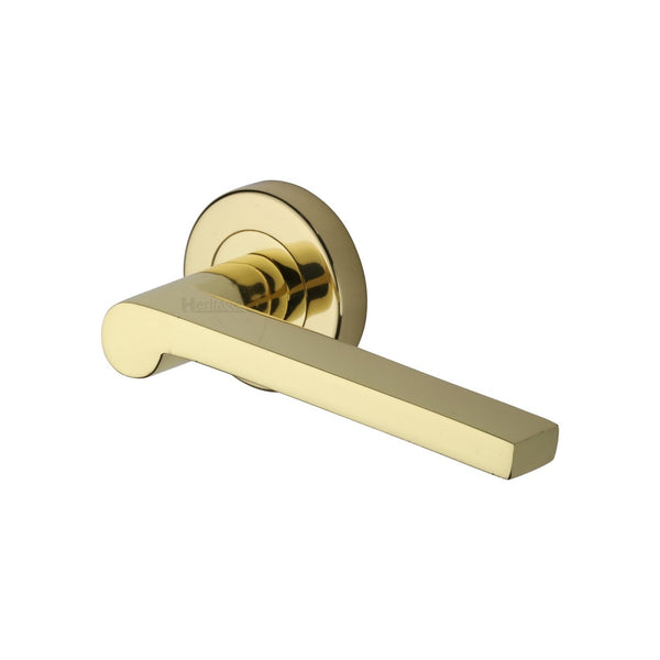 Metro Mid Century Door Handle on Round Rose by M Marcus - Heritage Brass