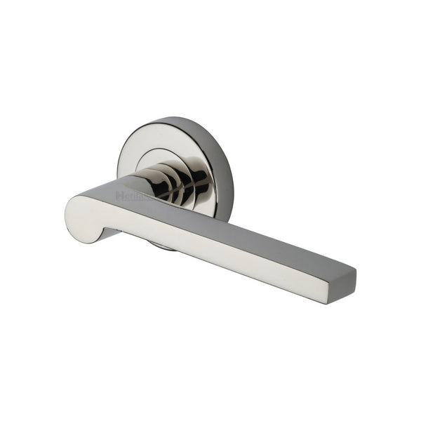 Metro Mid Century Door Handle on Round Rose by M Marcus - Heritage Brass