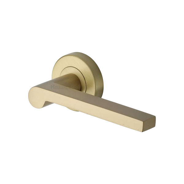 Metro Mid Century Door Handle on Round Rose by M Marcus - Heritage Brass