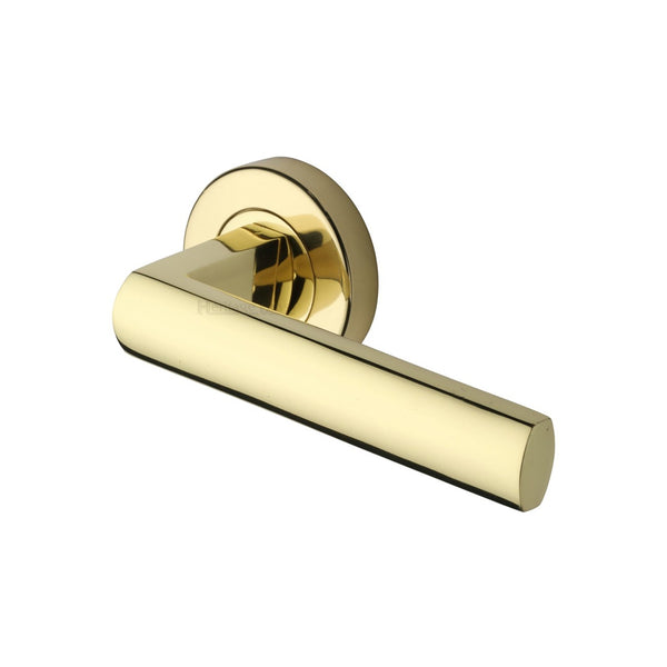 Poseidon Door Handle on Round Rose by M Marcus - Heritage Brass