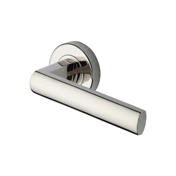 Poseidon Door Handle on Round Rose by M Marcus - Heritage Brass