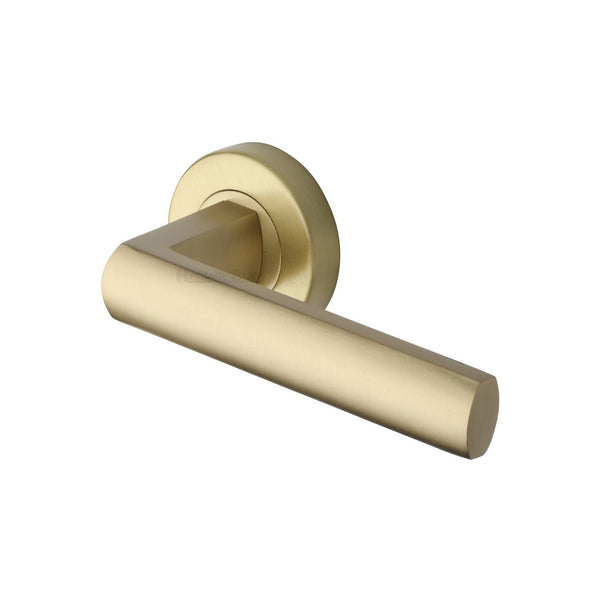 Poseidon Door Handle on Round Rose by M Marcus - Heritage Brass
