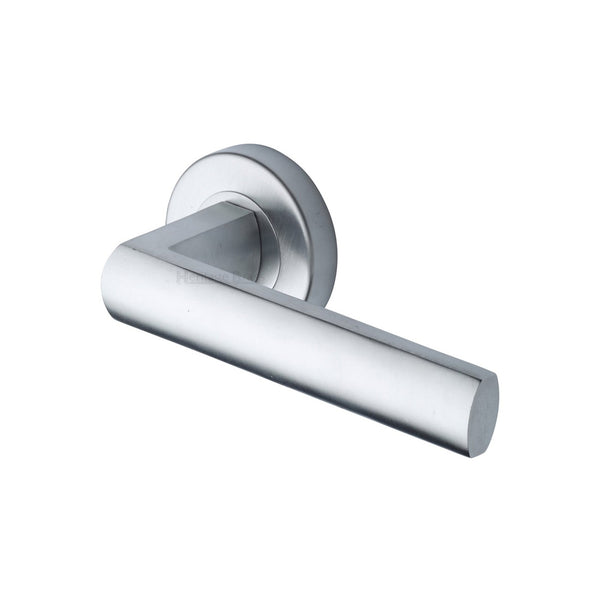Poseidon Door Handle on Round Rose by M Marcus - Heritage Brass