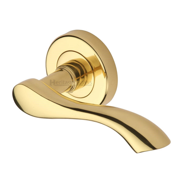 Algarve Door Handle on Round Rose by M Marcus - Heritage Brass
