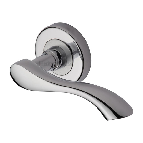 Algarve Door Handle on Round Rose by M Marcus - Heritage Brass