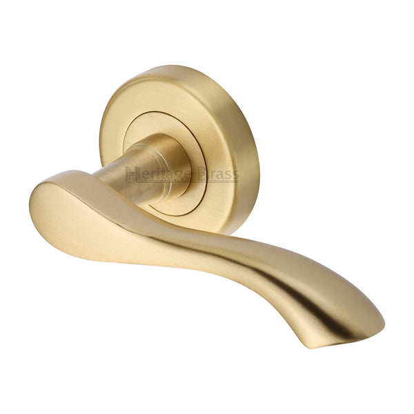Algarve Door Handle on Round Rose by M Marcus - Heritage Brass