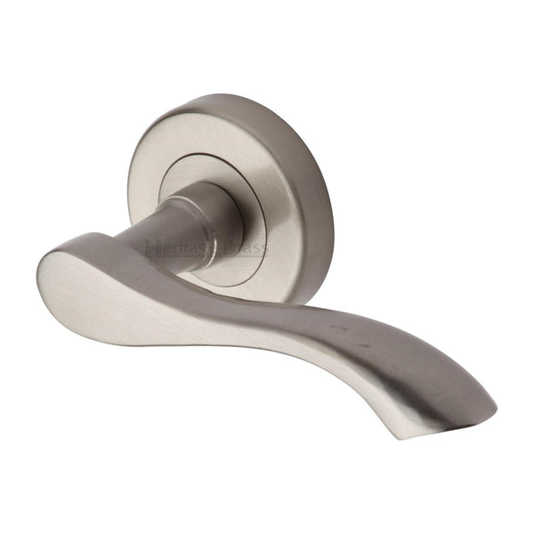 Algarve Door Handle on Round Rose by M Marcus - Heritage Brass