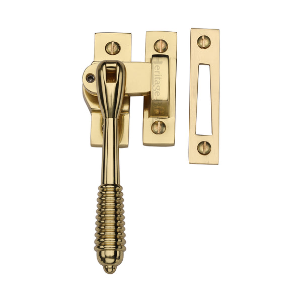 M Marcus - Heritage Brass, Lockable Mortice & Hook Plate Reeded Casement Fastener, Window Hardware, Casement Fastener