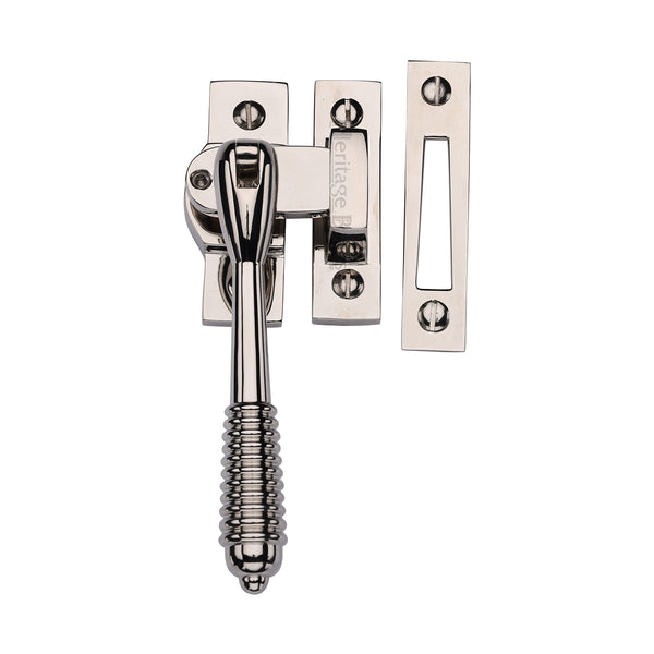 M Marcus - Heritage Brass, Lockable Mortice & Hook Plate Reeded Casement Fastener, Window Hardware, Casement Fastener