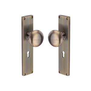 Victoria Reeded Mortice Knob on Plate by M Marcus - Heritage Brass