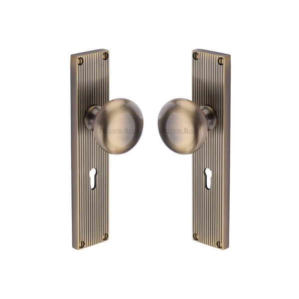 Victoria Reeded Mortice Knob on Plate by M Marcus - Heritage Brass