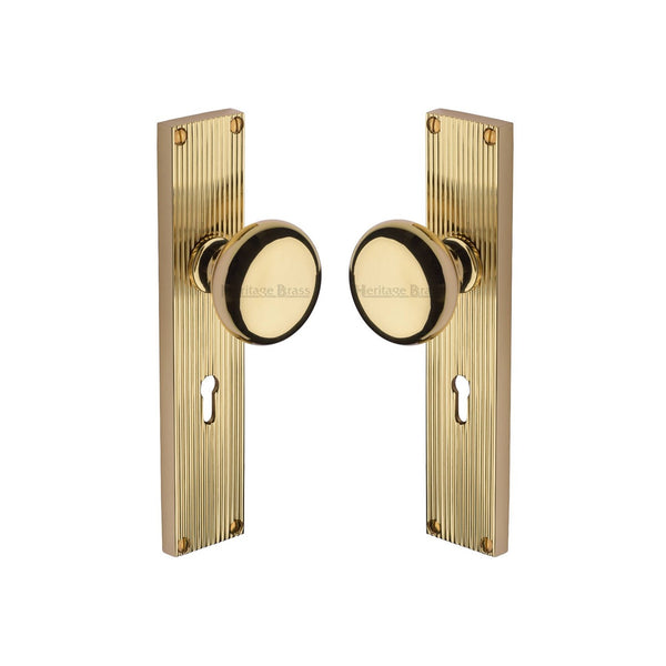 Victoria Reeded Mortice Knob on Plate by M Marcus - Heritage Brass