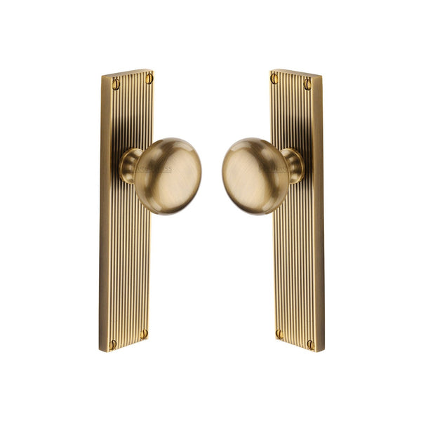 Victoria Reeded Mortice Knob on Plate by M Marcus - Heritage Brass