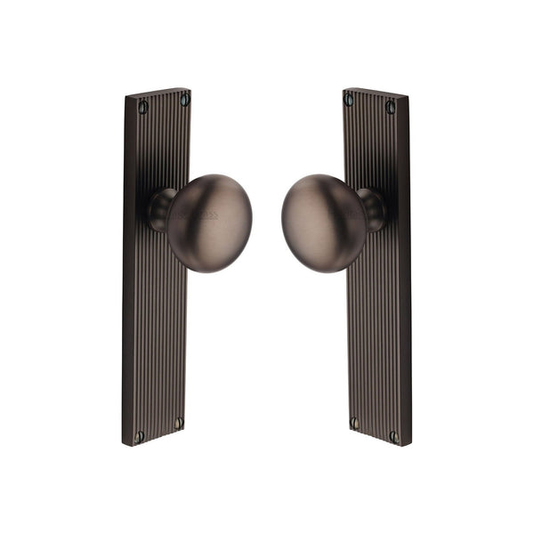 Victoria Reeded Mortice Knob on Plate by M Marcus - Heritage Brass