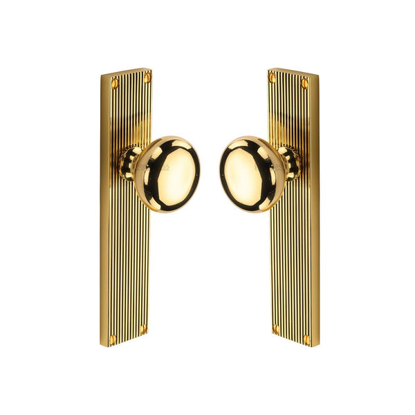 Victoria Reeded Mortice Knob on Plate by M Marcus - Heritage Brass
