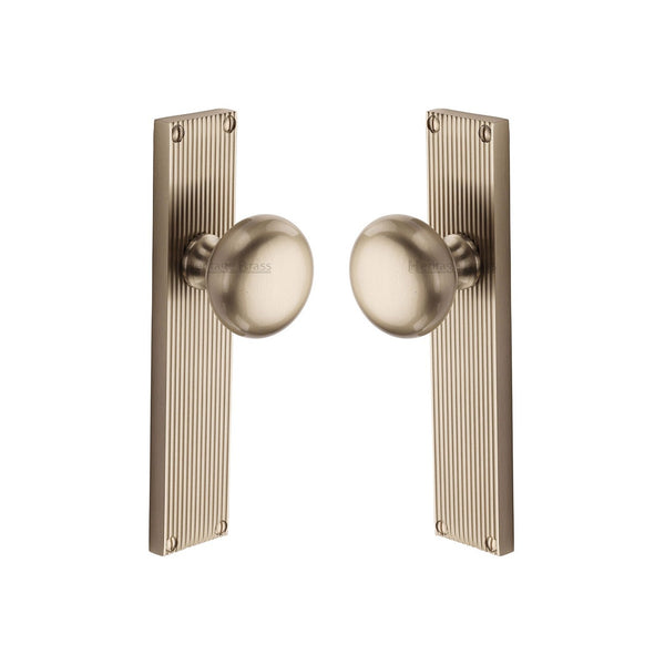 Victoria Reeded Mortice Knob on Plate by M Marcus - Heritage Brass