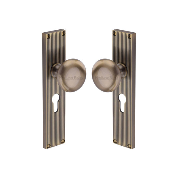 Victoria Reeded Mortice Knob on Plate by M Marcus - Heritage Brass