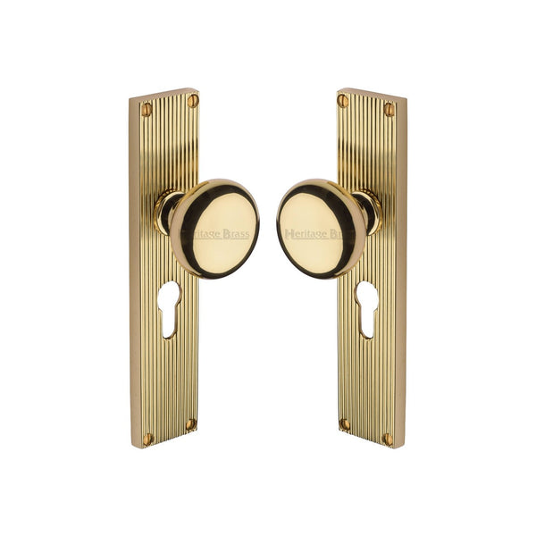 Victoria Reeded Mortice Knob on Plate by M Marcus - Heritage Brass