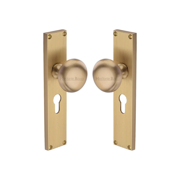 Victoria Reeded Mortice Knob on Plate by M Marcus - Heritage Brass