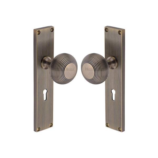 Beehive Reeded Mortice Knob on Plate by M Marcus - Heritage Brass