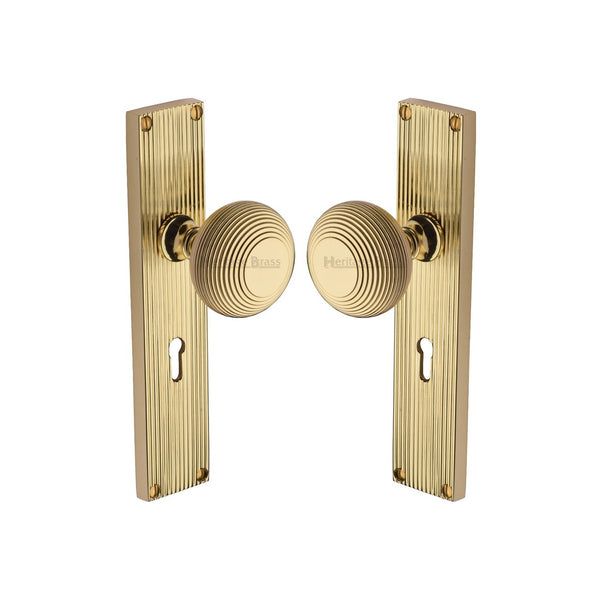 Beehive Reeded Mortice Knob on Plate by M Marcus - Heritage Brass