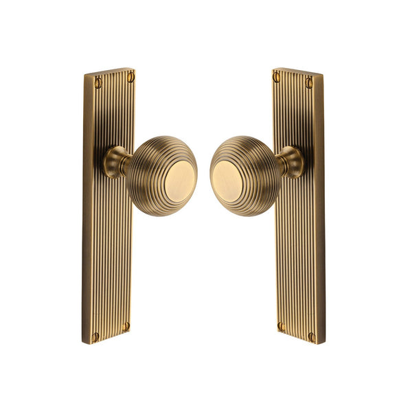Beehive Reeded Mortice Knob on Plate by M Marcus - Heritage Brass